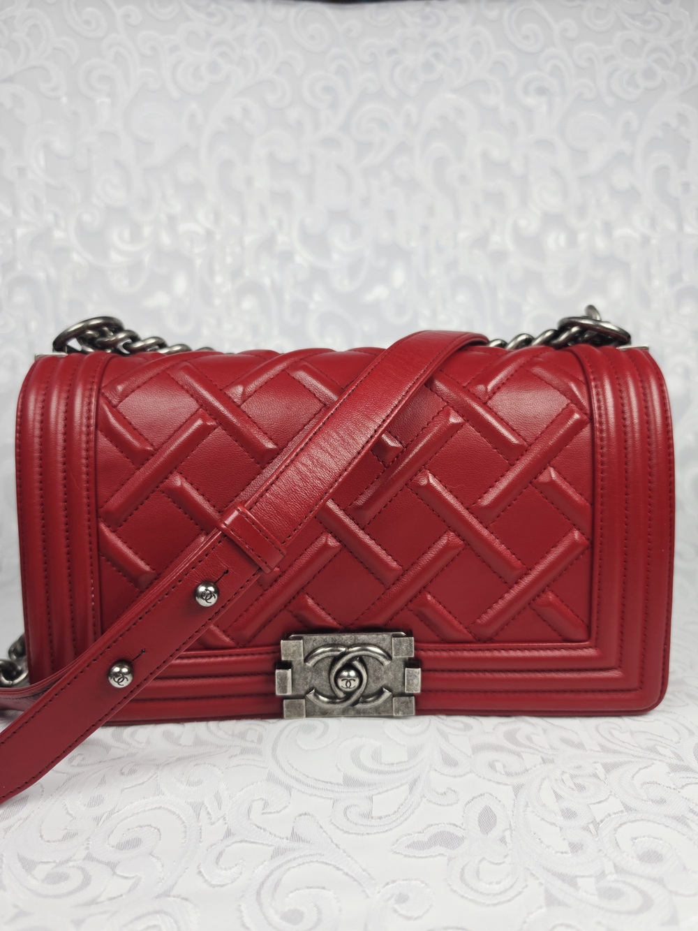 Chanel Red Quilted Leather Boy Bag 3rd Party Auth